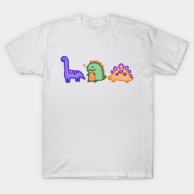 Kawaii Dinosaurs Chibi Cute Happy Dino T-Shirt by SolarCrush